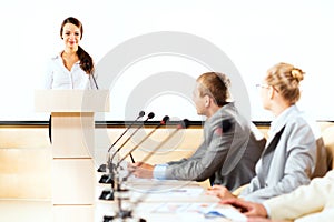 Businessmen communicate at the conference