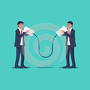 Businessmen communicate using tin cans vector