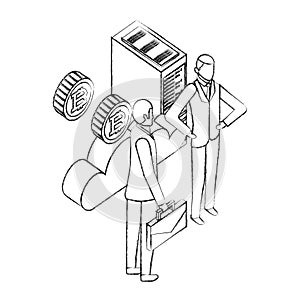 businessmen database server cloud storage bitcoin network