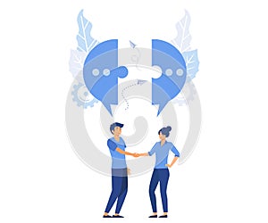 businessmen discuss social networks, news, social networks, chat, dialogs, speech bubbles, thoughts puzzle vector, flat vector