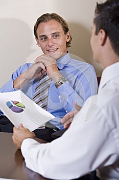 Businessmen discussing financial results