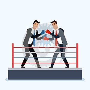 Businessmen are fighting in the ring concept. Boxing.