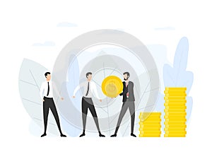 Businessmen getting earning money vector stock illustration isolated on white.