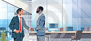 Businessmen handshake agreement concept mix race business men partnership communication modern office interior male