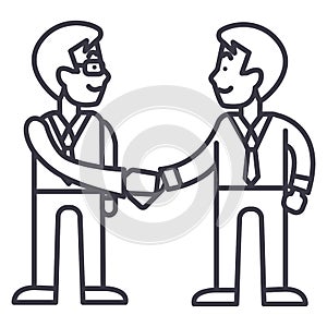 Businessmen handshake,partnership vector line icon, sign, illustration on background, editable strokes