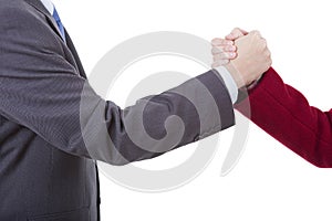 Businessmen handshake in white