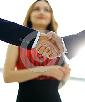 Businessmen handshaking after good deal. Business concept