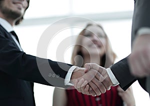 Businessmen handshaking after good deal. Business concept