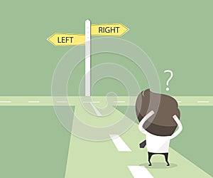 Businessmen hesitate to choose path. decision concept