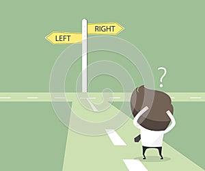 Businessmen hesitate to choose path. decision concept.