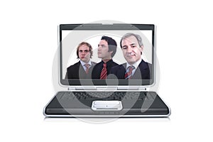 Businessmen inside a black laptop screen