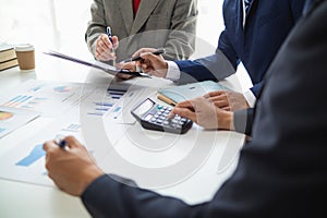 Businessmen and investors attend the meeting discuss give advice and consult with each other about businesses they have invested