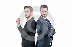 businessmen isolated on white. boss and employee. confident business partners support.