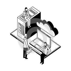 businessmen laptop dataserver and cloud computing