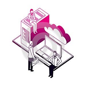 businessmen laptop dataserver and cloud computing