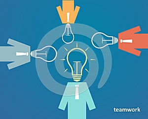 Businessmen with a light bulb head. Business Teamwork Concept