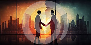 Businessmen making handshake with partner, greeting, dealing, merger and acquisition, business cooperation concept, panoramic