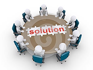 Businessmen in a meeting find the solution