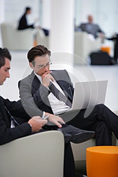 Businessmen meeting in a hall