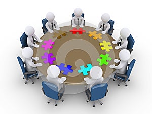 Businessmen in a meeting suggest different solutions