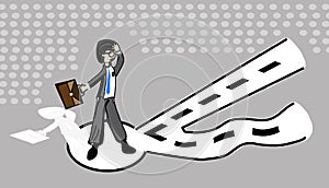 Businessmen and path selection in working with a stable position and financial advancement, illustration - vector