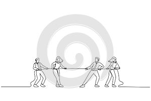 Businessmen are pulling rope. Competition concept. One continuous line art style