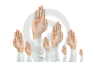 Businessmen raised their hands to win the celebration of the organization
