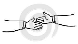 Businessmen reach out for handshake outline illustration