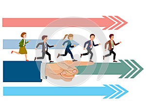 Businessmen run ahead, governed by a .business team and a leadership concept. Flat style cartoon illustration vector