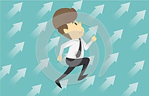 Businessmen run up arrow. Cartoon of business success