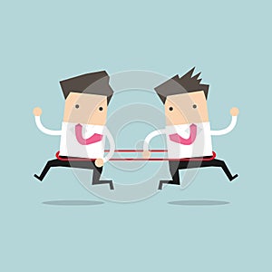 Businessmen are running to the opposite direction from each other. vector