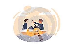 Businessmen sailing dollar boat Illustration concept. Can use for web banner, infographics, hero images. Flat illustration isolate