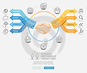 Businessmen shaking hands and arrows business Infographics style.