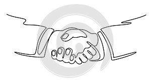 Businessmen shaking hands. Continuous line drawing business people meeting handshake, partner collaboration, partnership