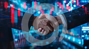 Businessmen shaking hands doing business mergers and acquisitions joint venture concept business or investment AI Generated