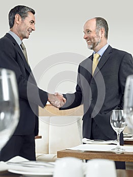 Businessmen Shaking Hands In Restaurant