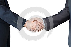 Businessmen shaking hands on white isolate background. Double ex
