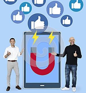 Businessmen with social media marketing ideas