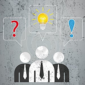 3 Businessmen Speech Bubbles Question Bulb Answer