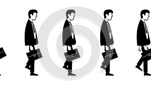 Businessmen in suits with briefcases following each other