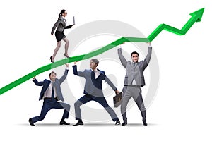 The businessmen supporting economic growth isolated on white