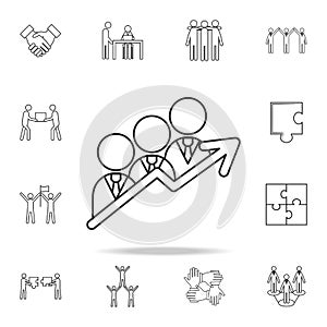businessmen with team of working people chart arrow up icon. Detailed set of team work outline icons. Premium quality graphic desi