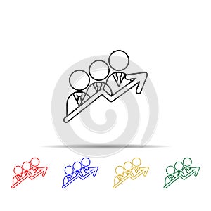 businessmen with team of working people chart arrow up multi color style icon. Simple thin line, outline vector of team work icons