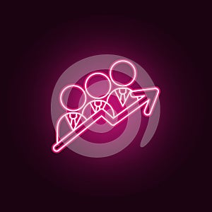 businessmen with team of working people chart arrow up neon icon. Elements of Team work set. Simple icon for websites, web design