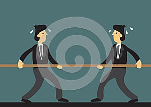 Businessmen in Tough Tug of War Cartoon Vector Illustration