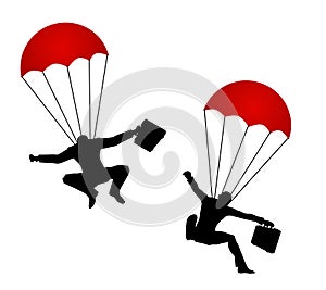 Businessmen Wearing Parachutes