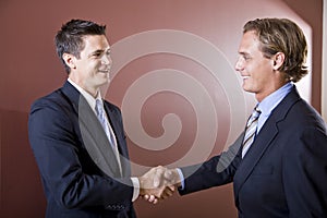 Businessmen wearing suits shaking hands