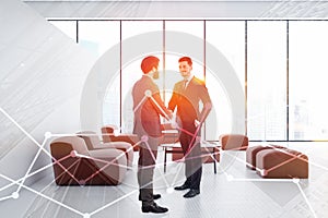 Businessmen in white office lounge