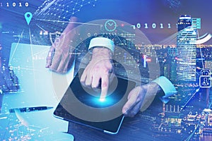 Businessmen working with tablet, cloud computer