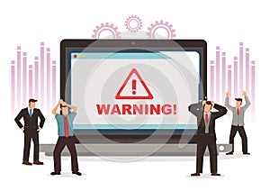 Businessmen worried when their laptop come out a warning sign